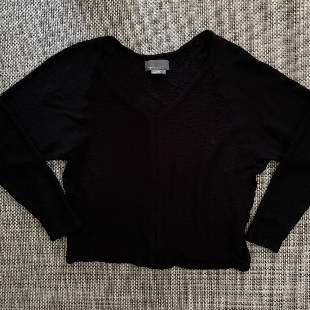 ANTHROPOLOGIE Slouchy Waffle Weave Lightweight V-neck Long Sleeve Sweater Top S